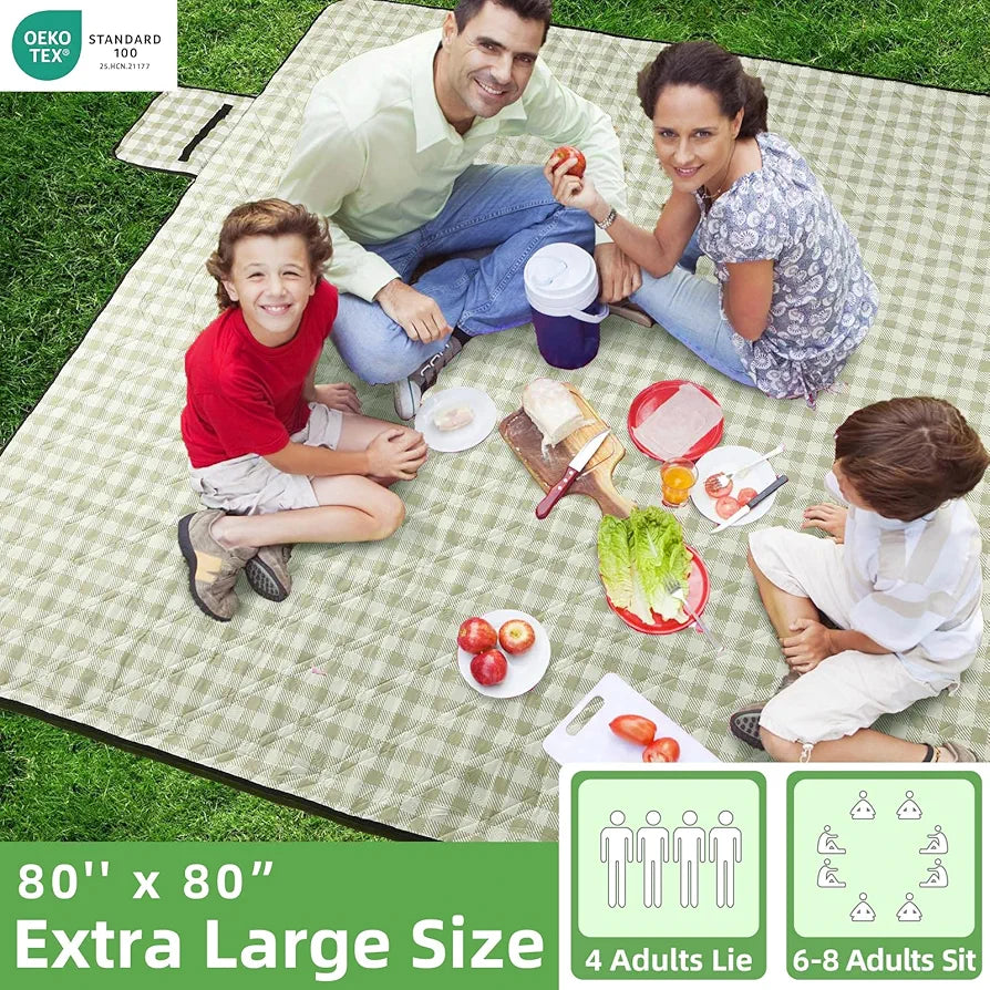 ZAZE Extra Large Picnic Outdoor Blanket, 80''x80'' Waterproof Foldable Blankets Gingham Picnic Mat for Beach, Camping Grass Lawn Park Accessories Cute Couple Gifts Ideas Wedding Registry