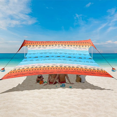 Beach Tent, Beach Canopy Sun Shade UPF 50+, Portable 10×10 FT Camping Sun Shelter with Sandbags, Poles, Ground Pegs and Anti-Wind Ropes for Outdoor, Backyard, Picnics, Sport, Fishing